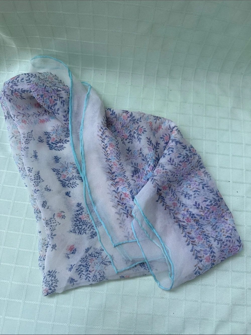 Vintage Boggia Bruno Lightweight Floral Silk Scarf - White with Blue & Pink